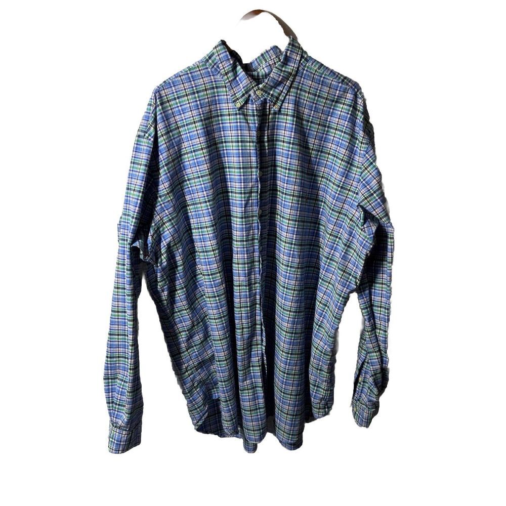 Ralph Lauren 3XLT Blue Green Purple Plaid Pony Logo Long Sleeve Button‎ Down